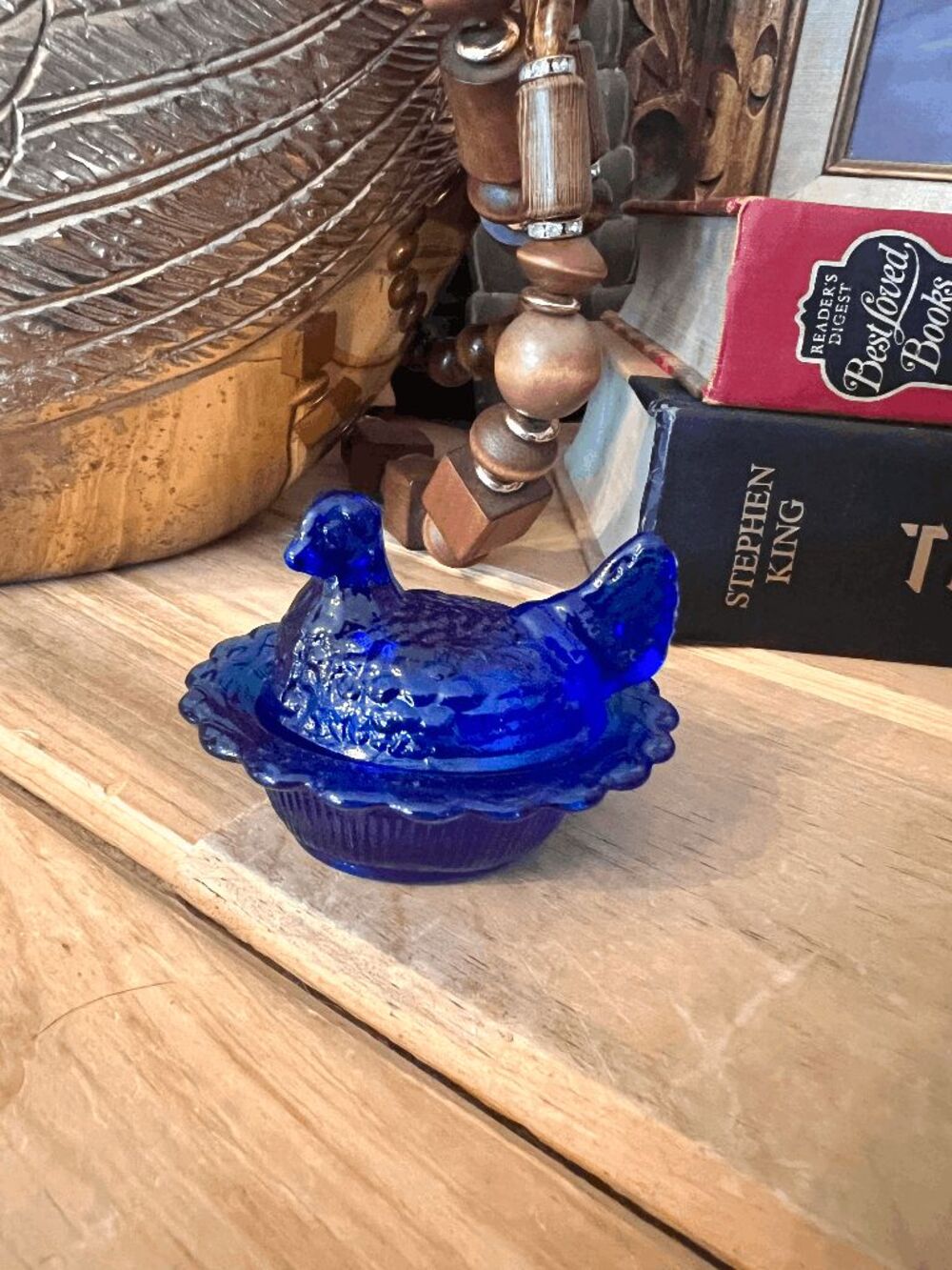 Mosser Glass Cobalt Blue Mini Hen on Nest Salt Cellar USA